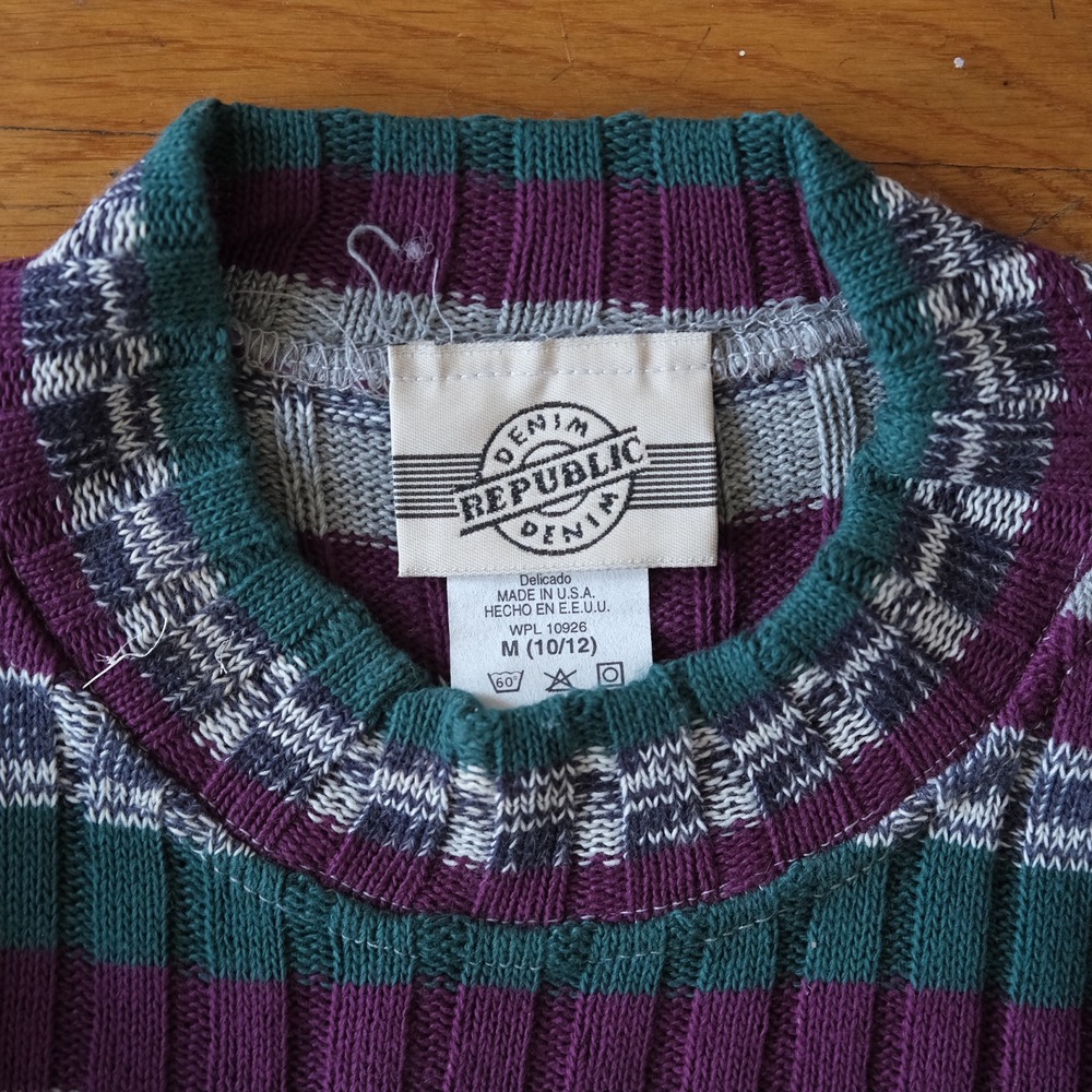 Denim‎ Republic Striped Sweater Kids Purple Green Grey Ribbed Knit Vintage 10/12 - Picture 2 of 8